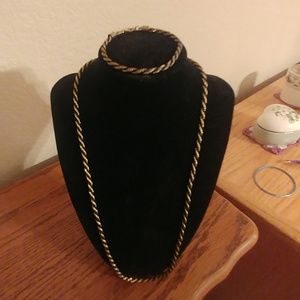 Black & Gold Rope Necklace and Bracelet
